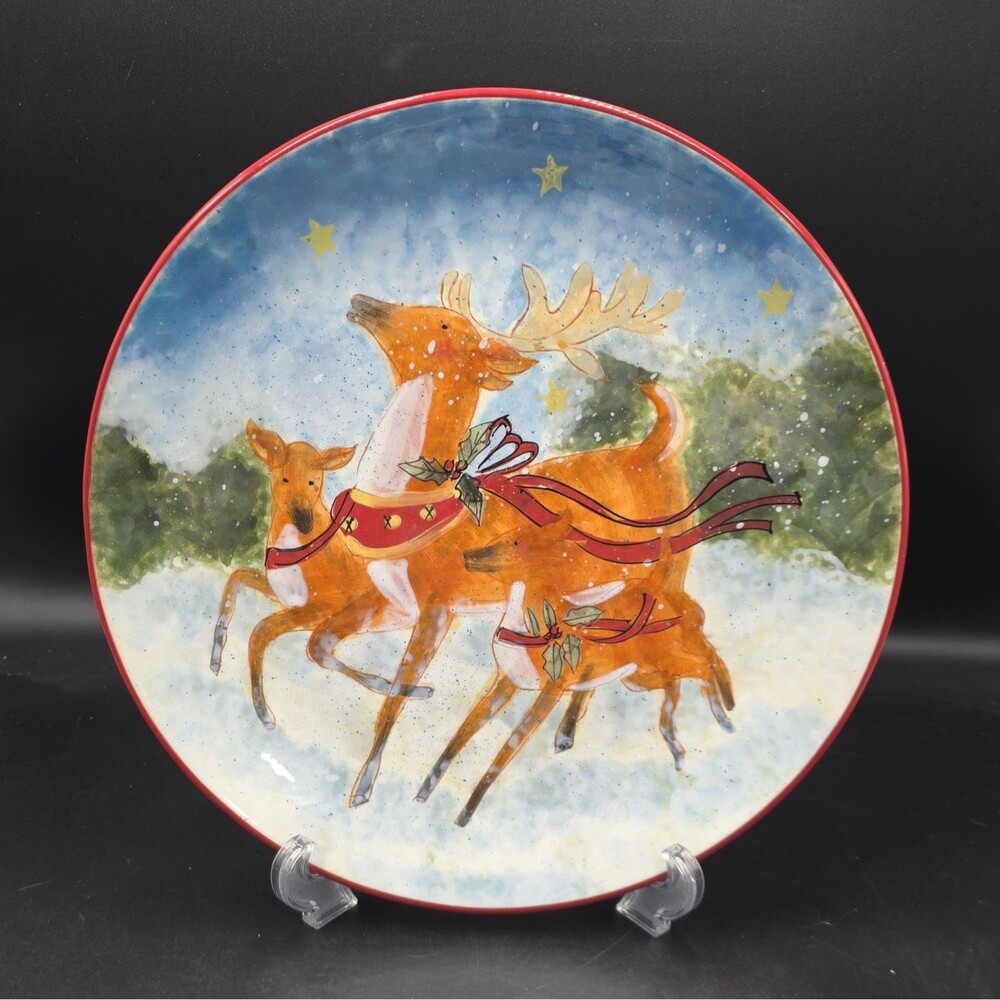 Susan Winget Enchanted Reindeer Dinner Plate Certified International Christmas